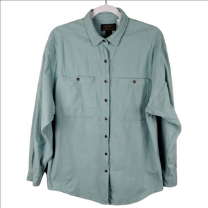 Eddie Bauer Outdoor Light Blue Collared Long Sleeve Button Down Fannel Shirt